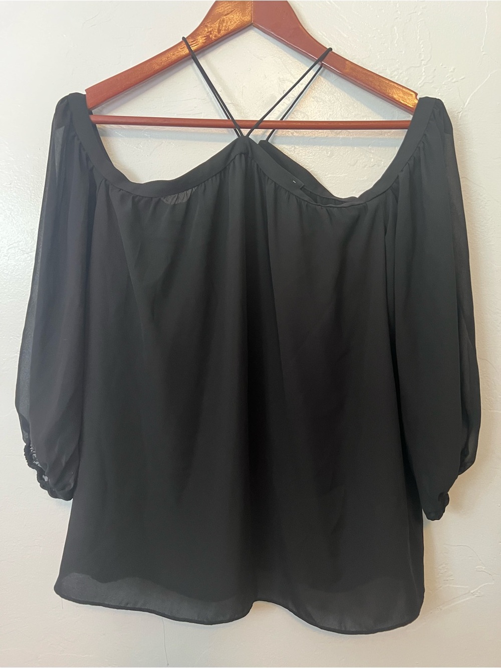 STATE Black Off-Shoulder Blouse with Crisscross Straps Size Small